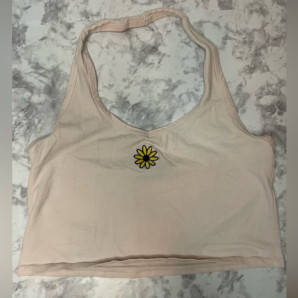 Forever 21 Cream/Pink Top with Yellow Daisy Patch